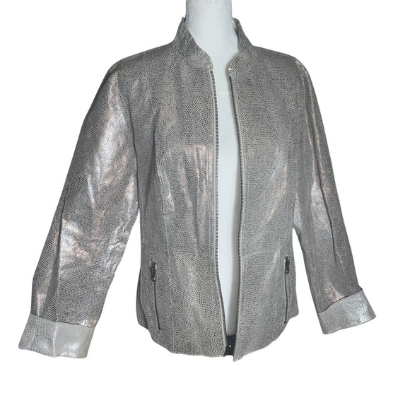Chico’s Genuine Leather Metallic Snakeskin Moto Jacket Size 1 (M) - Picture 1 of 5